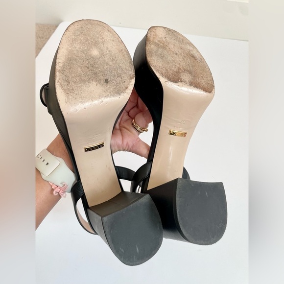 Gucci Marmont GG Platform Sandals EU 37 US 7 Black Leather Block High Heel - Picture 9 of 14